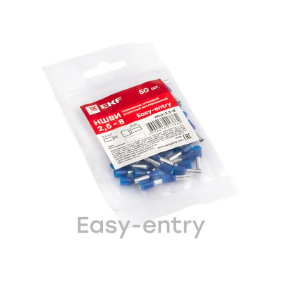 Штыревой втулочный изолированный наконечник EKF PROxima НШвИ 2,5-8, 50 шт. nhvi-2.5-8