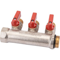 Коллектор с шаровыми кранами STOUT Smb 6210 341203 3/4", 3 отвода 1/2", красные ручки RG0091AACQM2BK