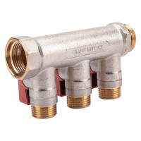 Коллектор с шаровыми кранами STOUT Smb 6210 341203 3/4", 3 отвода 1/2", красные ручки RG0091AACQM2BK