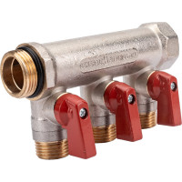 Коллектор с шаровыми кранами STOUT Smb 6210 341203 3/4", 3 отвода 1/2", красные ручки RG0091AACQM2BK