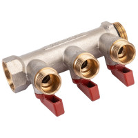 Коллектор с шаровыми кранами STOUT Smb 6210 341203 3/4", 3 отвода 1/2", красные ручки RG0091AACQM2BK