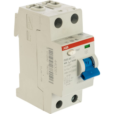 Выключатель дифференциального тока ABB, УЗО, 2п, 40А, 30мА, F202, АС 2CSF202001R1400