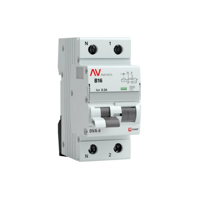 Дифференциальный автомат EKF DVA-6 1P+N 16А 300мА 6кА AVERES rcbo6-1pn-16B-300-ac-av