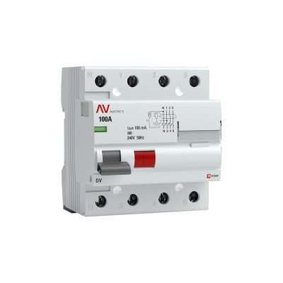 Устройство защитного отключения EKF AVERES DV, 4P, 100А/100мА, A, SQ rccb-4-100-100-a-av