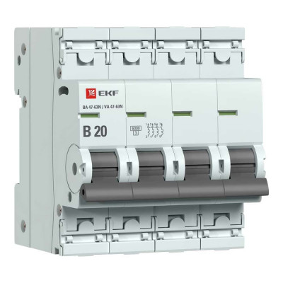 Автоматический выключатель EKF 4P 20А (B) 6кА ВА 47-63N PROxima M636420B