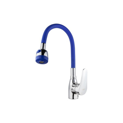 Смеситель для кухни Melodia della vita ostessa картридж 40мм., гибкий излив с лейкой 2 режима синий/хром mdv40616blue 10652