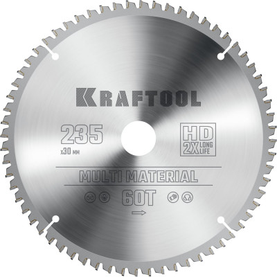 Диск пильный по алюминию KRAFTOOL Multi material 235x30 мм, 64Т 36953-235-30
