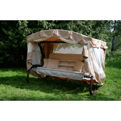 Садовые качели OLSA 4-х местные Александрия каркас коричневый, бежевый, серый рисунок полоска 2 упаковки с1497