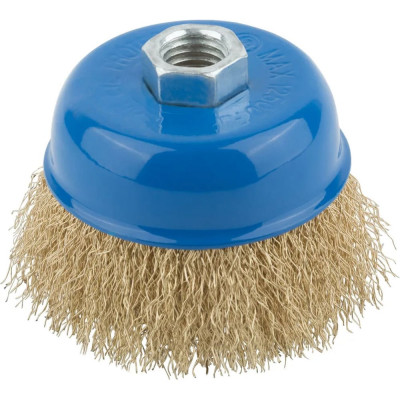 Корщетка, тип "чашка", гайка М14, стальная латунированная волнистая проволока, 75 мм MOS 38942М