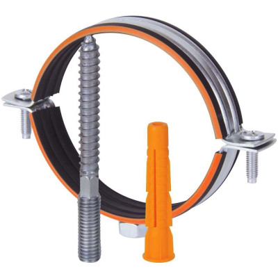 Трубный металлический хомут HUMALT М8 (39-46) 1.1/4", с гайкой, шпилькой-шурупом и дюбелем 007040104