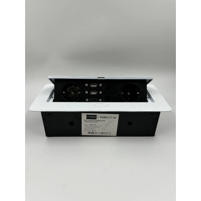 Встраиваемая выдвижная розетка Inrior на 2 ЕВРО, 2 USB, 2 RJ45 и HDMI, ETERSSO TORO-77-10