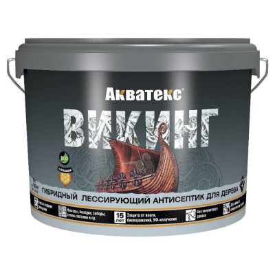 Антисептик для дерева Акватекс Викинг 65097, лессирующий, полуматовый, 9 л, тик 272537