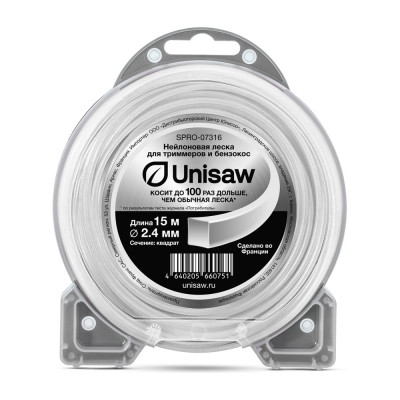 Леска триммерная 2.4 мм, 15 м, квадрат Unisaw SPRO-07316