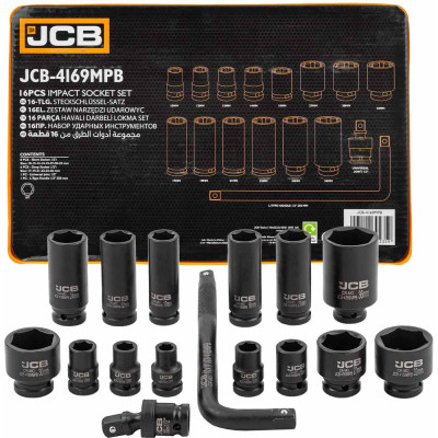 Набор ударных головок JCB 1/2" (6гр.) 16 предметов JCB-4169MPB(59170)