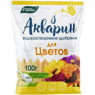 Водорастворимое удобрение Буйские Удобрения Акварин для цветов, 100г 4650100155917