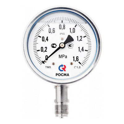Коррозионностойкий манометр РОСМА ТМ-521Р.00 (0-0.4МПа) ДК100 G1/2, класс точности 1.0 D240-00676