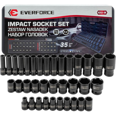 Набор ударных 6-гранных головок EVERFORCE 1/2", 35 предметов EF-4353-5K(61638)
