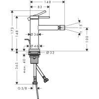 Смеситель для биде Hansgrohe Tecturis S 80, однорычажный, со сливным гарнитуром 73201000