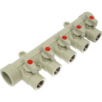 Коллектор с шаровыми кранами LAMMIN ppr вр 32x1/2x5 7/1 серый Lm31082515032G