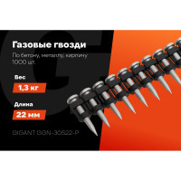 Гвозди по бетону Gigant 3,05x22 мм усиленные оцинк. 1000шт без газового баллона GGN-30522-P