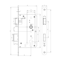 Корпус огнестойкого замка Doorlock DL1769С/65/72/24/9/SSS матовая нержавеющая сталь, реверсивный, под цилиндр, бэксет 65 мм, межосевое расстояние 72 мм 75307