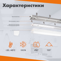 Светильник Wolta  IP67 мощностью 54 Вт, 6500К, с матовым рассеивателем ДСП15-54-001-6К