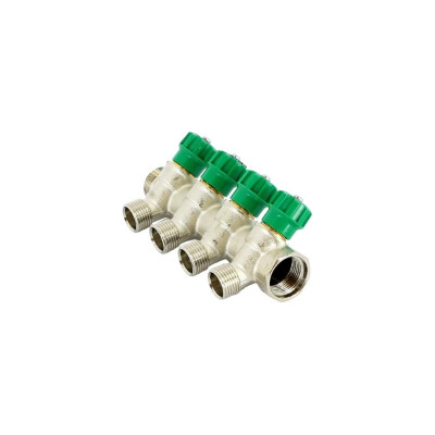 Никелированный коллектор Tiemme НВ 1" 2х1/2 х16 Н 36мм с вентилями 1840007