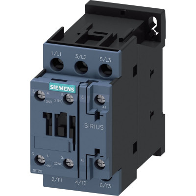 Контактор Siemens 3 полюса AC-3, 5.5КВТ/400В, Блок-Контакты 1НО+1НЗ 3RT20241AP00