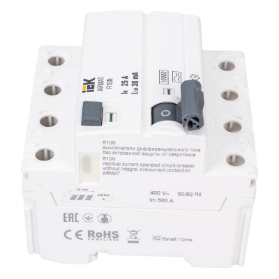 Выключатель дифференциального тока IEK ARMAT R10N 4P 25А 30мА тип A AR-R10N-4-025A030