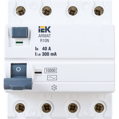 Выключатель дифференциального тока IEK ARMAT R10N 4P 40А 300мА тип AC AR-R10N-4-040C300