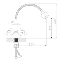 Смеситель для кухни Антей Луч с 2-мя рукоятками, с высоким гибким изливом, крепление гайка 1/10 587064-ANT