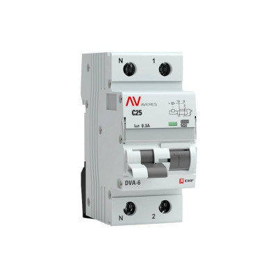 Дифференциальный автомат EKF DVA-6 1P+N 25А 300мА 6кА AVERES rcbo6-1pn-25C-300-a-av