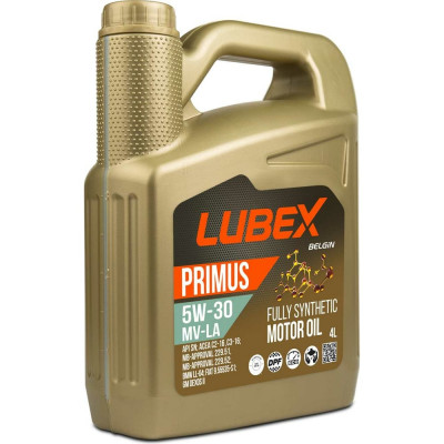 Синтетическое моторное масло Lubex PRIMUS MV-LA 5W-30 SN C2/C3 4л L034-1319-0404