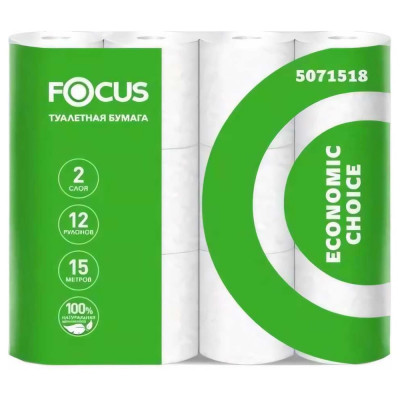 Туалетная бумага Focus Economic choice 2 слоя, 12 рулонов/уп, белая H-5071518