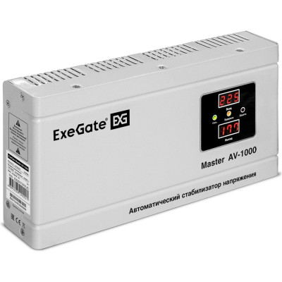 Стабилизатор напряжения ExeGate Master AV-1000 1000ВА, 140-260В, цифр. индикация вход вых. напряжения, 220В-8%, КПД 98%, 5 уровней защиты, задержка, метал.корпус 291737