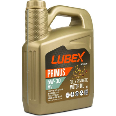 Синтетическое моторное масло Lubex PRIMUS MV 5W-30 CF/SL A3/B4 4 л L034-1324-0404