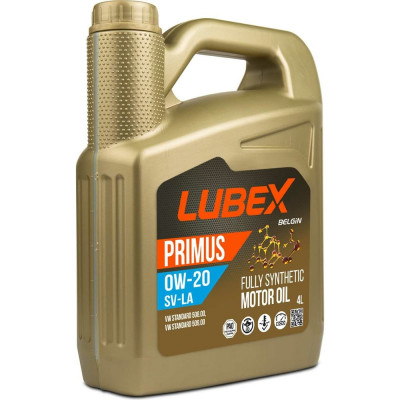 Синтетическое моторное масло Lubex PRIMUS SV-LA 0W-20 4 л L034-1620-0404