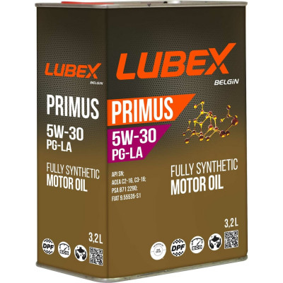 Синтетическое моторное масло Lubex PRIMUS PG-LA 5W-30 SN C2/C3 3,2 л L034-1327-0632