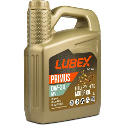 Синтетическое моторное масло Lubex PRIMUS MV 0W-30 CF/SL A3/B4 4 л L034-1619-0404