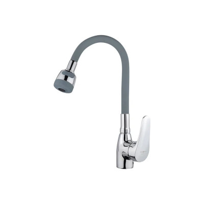 Смеситель для кухни Melodia della vita ostessa картридж д.40 мм., гибкий излив с лейкой 2 режима серый/хром mdv40616gray 10654