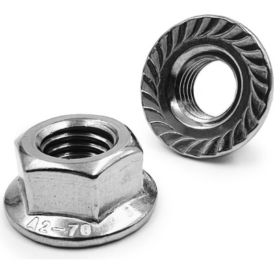 Гайка KREPFIELD нержавеющая, М5, DIN 6923, А2, с зазубринами шестигранная с фланцем 100 шт. в упак. 6923А2ГАЙКАМ5-100