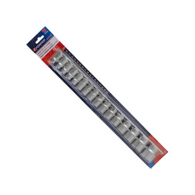 Набор головок шестигранных 16 предметов, 1/2" DR (10, 11, 12, 13, 14, 15, 16, 17, 18, 19, 21, 22, 24, 27, 30, 32 мм на планке) Forsage F-4161-5