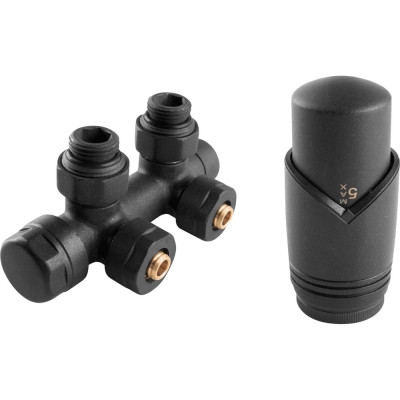 Термостатический интегрированный угловой комплект VIVALDO 1/2" чёрный(антрацит) в блистере ITRV-AT