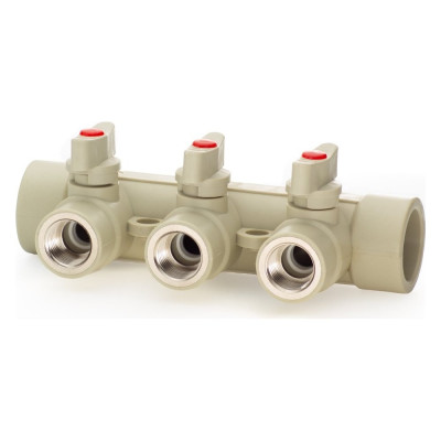 Коллектор с шаровыми кранами LAMMIN ppr вр 32x1/2x3 12/1 серый Lm31082315032G
