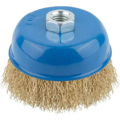 Корщетка, тип "чашка", гайка М14, стальная латунированная волнистая проволока, 100 мм MOS 38943М