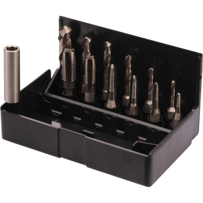 Набор метчиков для шуруповерта VOLKEL M3-M10 HSS-G (+ сверла) 13пр V67020