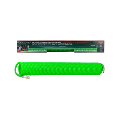 Шланг витой полиуретановый с быстроразъемами 14х10 мм, 20 м Rockforce RF-1410-20Green(58012)