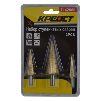 Сверло ступенчатое по металлу 3 шт Креост 7142060