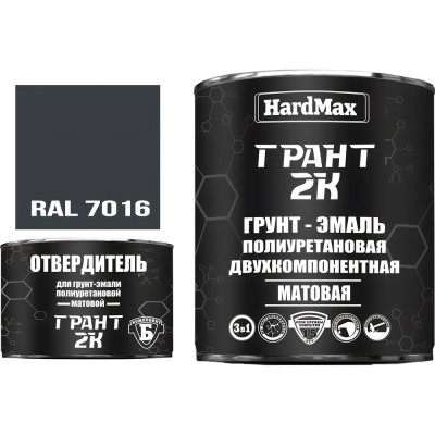 Грунт-эмаль полиуретановая HardMax двухкомпонентная ГРАНТ 2К/GRANT 2K МАТ RAL 7016 Серый антрацит (комплект 2,19 кг) 4690417107940