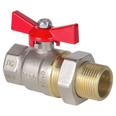 Кран шаровой полный проход c накидной гайкой TEBO ВН/НАР 1" бабочка T-КШ.402.1.КБ.CN